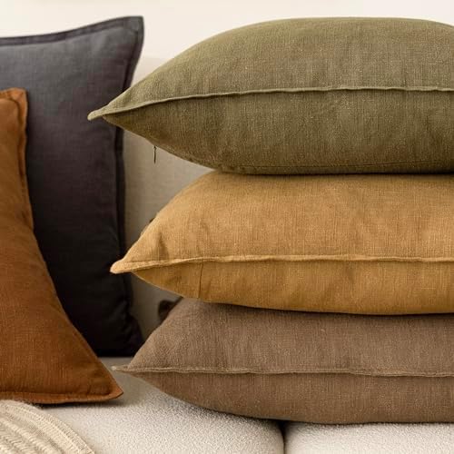 Foindtower Linen Solid Decorative Throw Pillow Covers 18x18 Cocoa Brown - Image 6