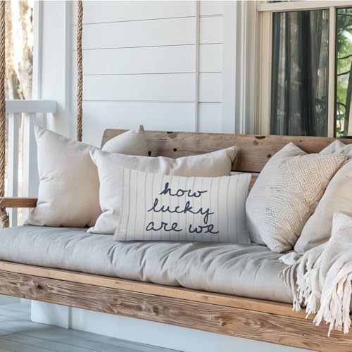 How Lucky are We 12x20 Pillow Cover, Retro Striped Inspirational Quote - Image 6