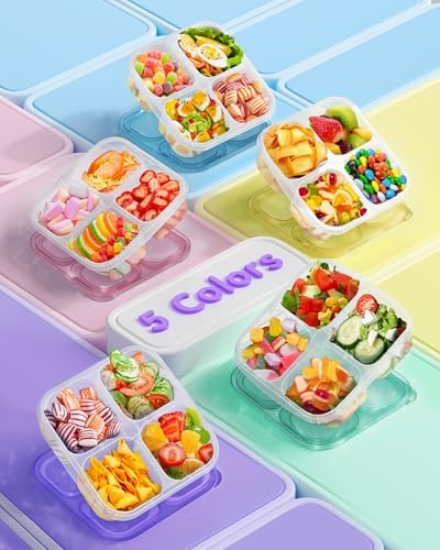 Canfanni 5 Pcs Bento Snack Containers, Reusable 4 Compartment Divided Food - Image 2