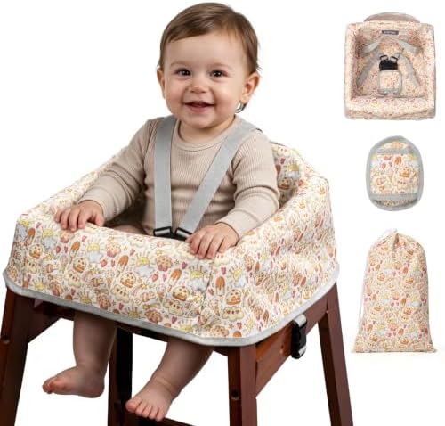 Baby High Chair Cover for Restaurant & Travel, 3-Point Harness, Creamy Cake by HOME