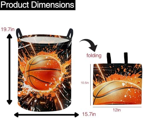 ESSME Basketball Laundry Basket, Sport Hamper Collapsible Canvas Waterproof - Image 2