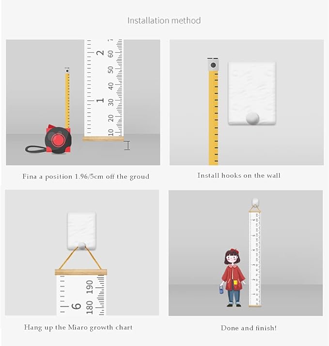 Kids Growth Chart, Wood Frame Fabric Canvas Height Measurement Ruler from Baby to Adult for Child's Room Decoration 7.9 x 79in (7.9 x 79in, Balloon Rabbit)