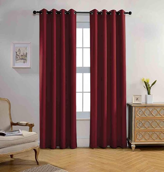 MIUCO Room Darkening Textured Grommet Thermal Insulated Blackout Curtains for Bedroom 2 Panels 52x95 Inch Burgundy