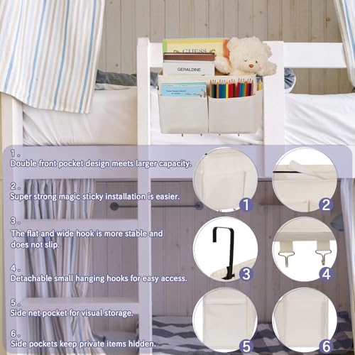 Bedside Caddy Organizer 5 Pockets 4 Hooks Bunk Bed 2Pack White - Image 6