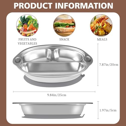 Stainless Steel Baby Suction Plate, Divided Toddler Plate - Image 4