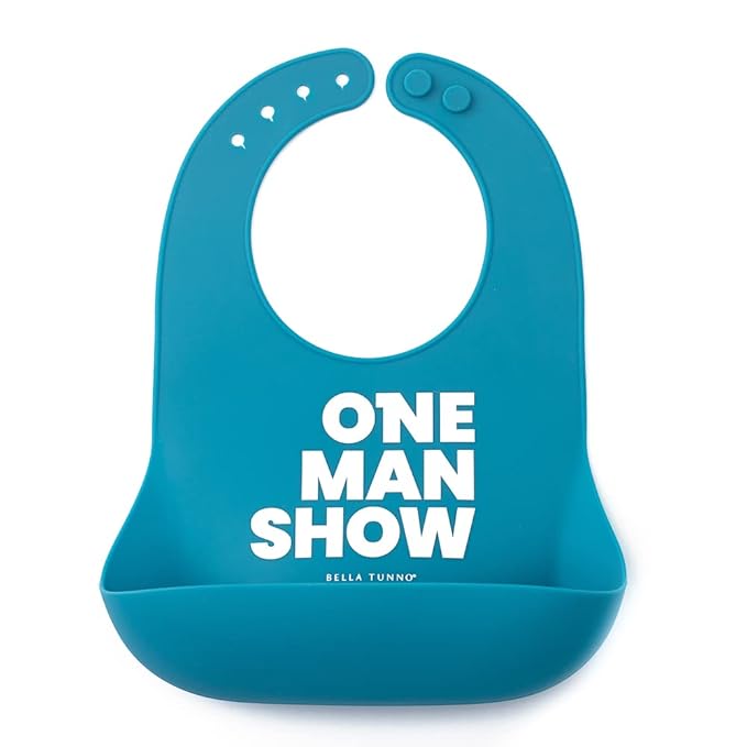 Bella Tunno Baby Bib for Eating, Waterproof Silicone Bib with Large Food Catcher, Adjustable Fit for Babies 4-12 months & Toddlers 1-3 Years, Boys & Girls, One Man Show