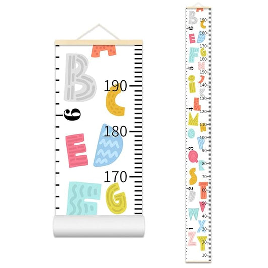 Colorful Alphabet Growth Chart for Kids Baby Height Chart Ruler Removable Canvas Wooden Frame Hanging Wall Rulers Measurement Charts for Toddler Room Nursery Decor - 79"X7.9" with Beige Wood