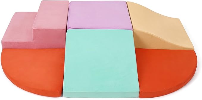 6-Piece Soft Suede Toddlers Climbing Toys, Baby Foam Climbing Blocks, Waterproof Foam Play Gym Climber Structures for Toddler Babies, Indoor Climb and Crawl Activity Play Set