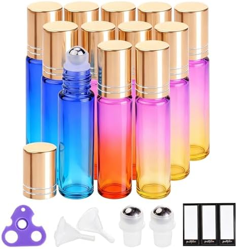 PrettyCare 12 Pack, 10 ml Essential Oil Roller Bottles by PrettyCare