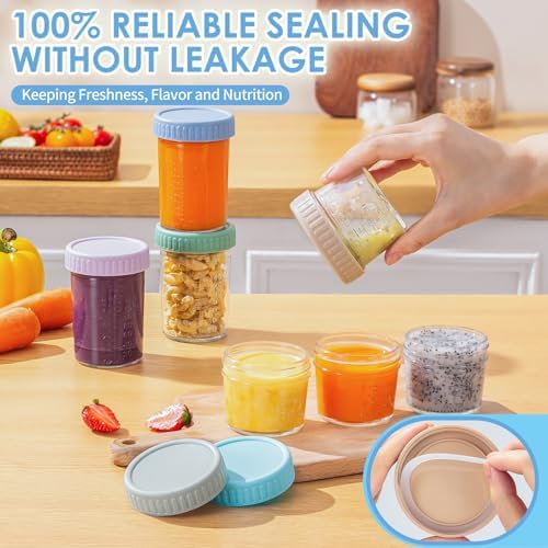 DRKIO 6 pcs Baby Food Storage Containers 4&8 Oz Small Glass Jars - Image 4