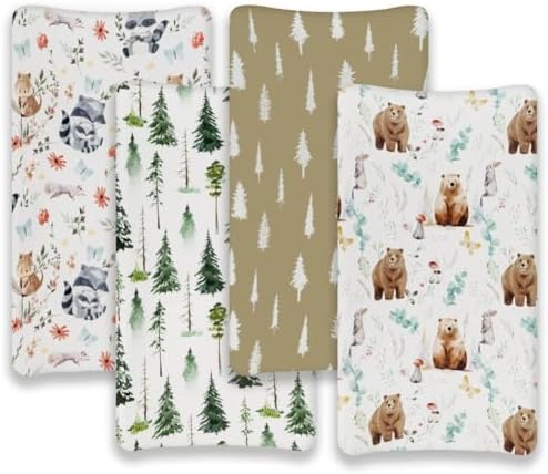 4 Pack Changing Pad Covers Woodland Forest Animals Wood Neutral Unisex Fitted - Image 6