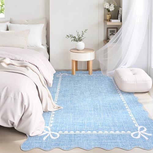 GarveeHome Scalloped Bow Rug 5x7 Washable Blue Rugs - Image 3