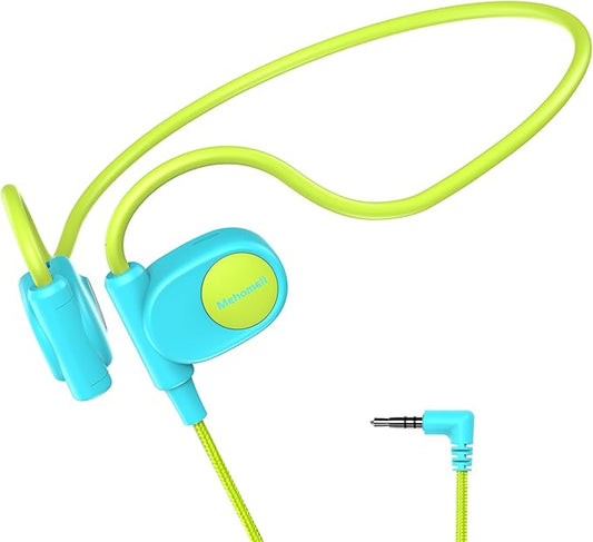 Kid Headphones for School, Air Conduction Open Ear Headphones, 3.5mm Jack Wired Cord, Ultra-Comfort, Ergonomic and Lightweight Design Perfect for School and Outdoor Activities-Blue Green