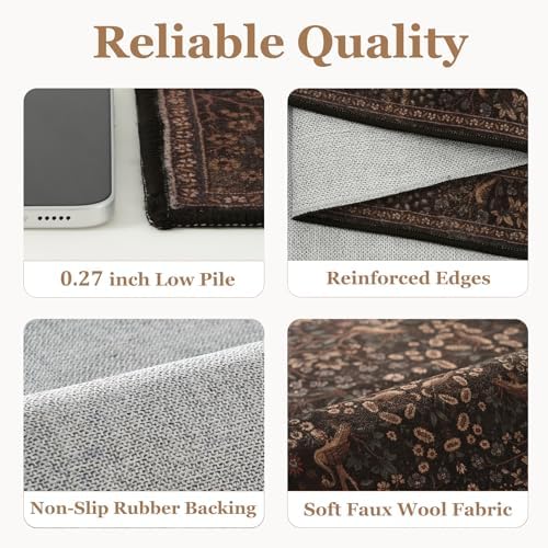 Chestnut Brown 8x10 Area Rugs for Living Room, Floral Animal Print Bedroom Rug - Image 5