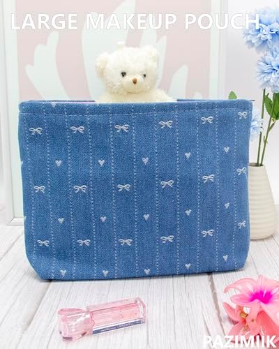 Flat Makeup Bag for Women, Zipper Cosmetic Pouch for Purse, Jean Blue - Image 2