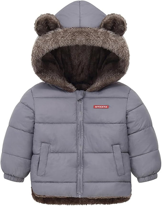 Infant Baby Winter Coat Bear Hooded Jacket Warm Fleece Snowsuit Windproof Outerwear for Toddler Boy Girl 9M-4T