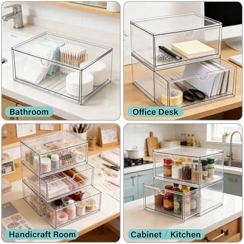 Prsildan Acrylic Makeup Organizer, 2 Pack Stackable Clear Storage Drawers - Image 4