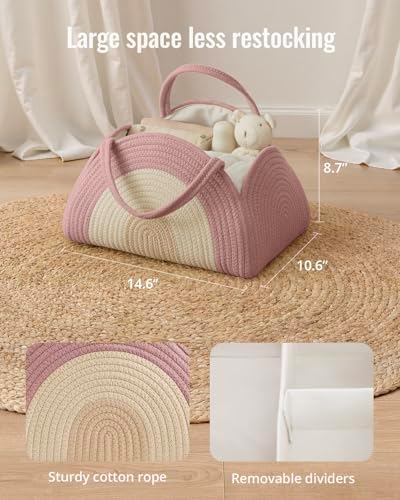 Blissful Diary Diaper Caddy Organizer, Woven Cotton Rope, Blush Rainbow - Image 4