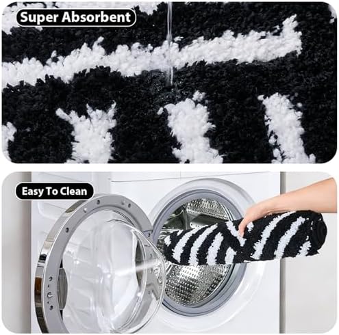 ORTIGIA Striped Black Bathroom Rugs Non Slip Washable, 20x30 Quick Dry - Image 4