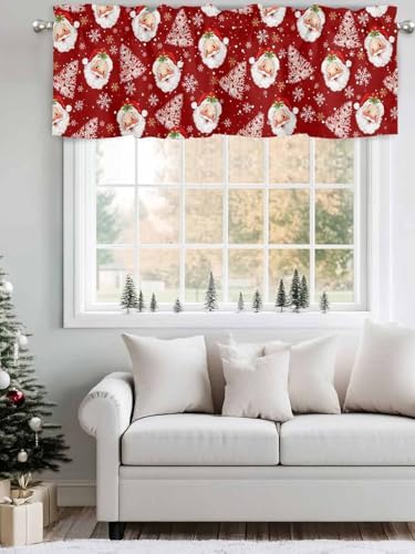 Red Christmas Valance Curtains for Kitchen Windows Santa Claus Merry Christmas - Image 4