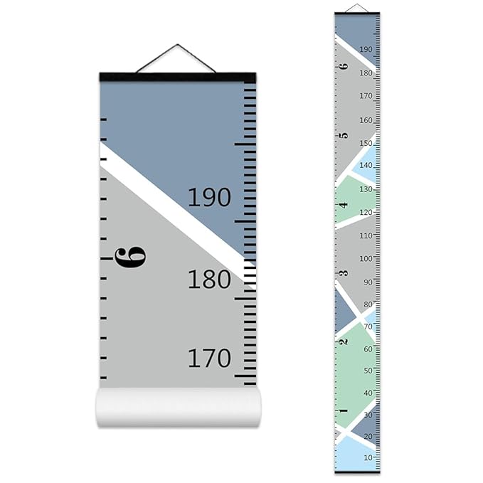 Color Block Growth Chart for Kids Baby Height Chart Ruler Removable Canvas Wooden Frame Hanging Wall Rulers Measurement Charts for Toddler Room Nursery Decor - 79"X7.9" with Black Wood