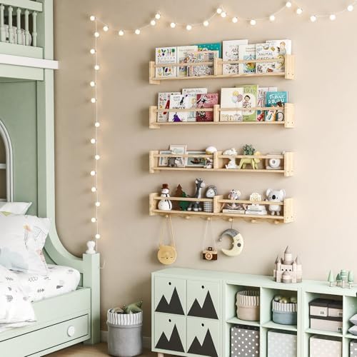 34Inch Nursery Bookshelves, Wall Floating Shelf Kids Coat Rack - Image 4