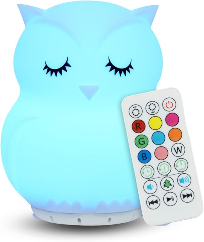 Combined Bluetooth Speaker & Nightlight With 9 Color Emissions, Child Friendly Silicone & BPA Free, USB Recharging, Receives Audio From Computer, Phone Or Tablet, and includes Remote Control (Owl)