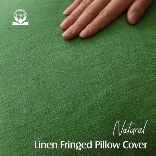 Foindtower Decorative Linen Fringe Throw Pillow Covers 18×18 Forest Green - Image 2