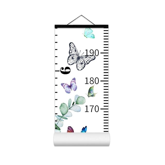 Baby Growth Chart for Wall - Height Chart for Kids Nursery Decor Wall Hanging Measurement Ruler with Black Wood Scroll Toddlers Room Decor Birthday Christmas Gifts for Boys Girls 79"X7.9" (Butterfly)