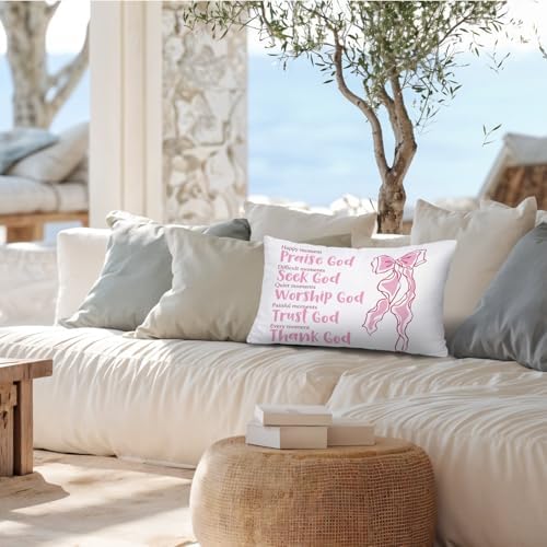 Pink Coquette Bow God Christian 12x20 Pillow Cover, Preppy Bible Scripture - Image 7