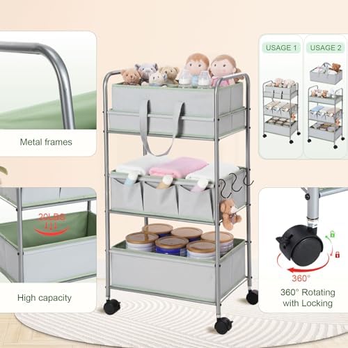 FoldTier 2in1 Colorful Baby Diaper Caddy Organizer Cart 3 Tier Large Capacity - Image 3