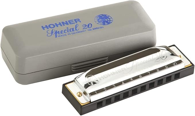 Hohner 560 Special 20 Harmonica - Key of F Sharp Bundle with Carrying Case, Key Stickers, Harmonica Beginner Online Manual, and Austin Bazaar Polishing Cloth