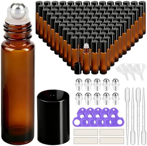 PrettyCare Set of 120, Bulk 10 ml Essential Oil Roller Bottles by PrettyCare
