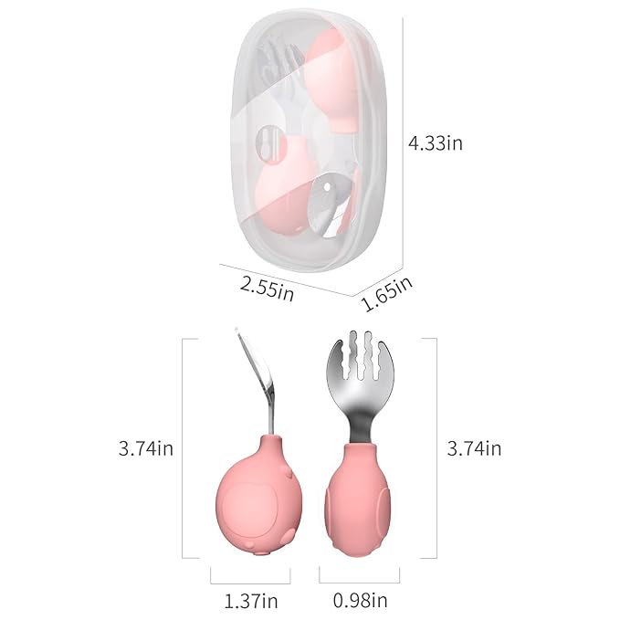 Deejoy Toddler Utensils - Stainless Steel Spoons and Forks, Kids Silverware Set with Travel Case (Pink)