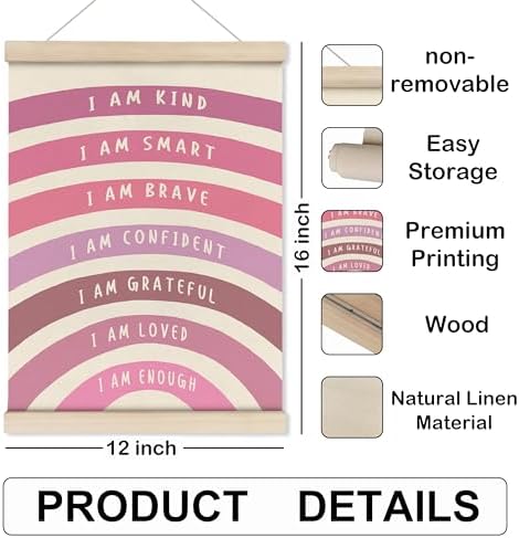 HRQKO Pink I Am Kind Smart Poster Hanger Frame, Boho Rainbow Classroom Wall Art - Image 7