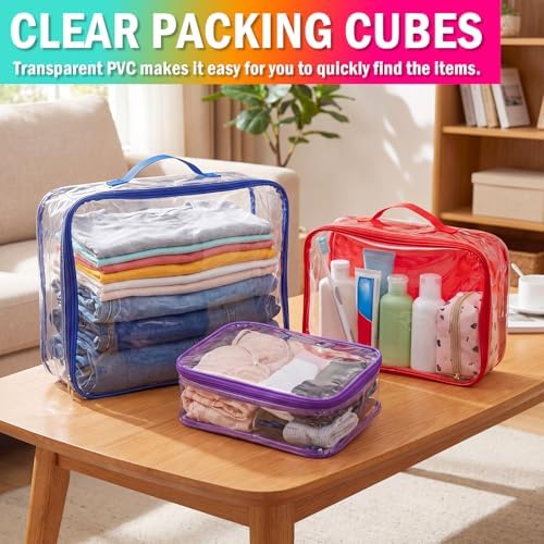 6 Pcs Clear Packing Cubes for Travel Luggage Organizer Bag Rainbow - Image 2