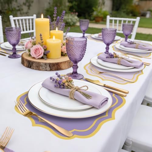 Stuffygreen 100 Pcs Purple Paper Placemats 13.4 x 12 Inch Disposable Scalloped - Image 6