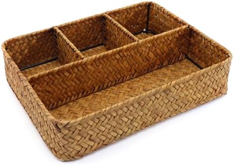 Nonam 4-Section Seagrass Tea Bag Organizer, Wicker Divided Basket by Home