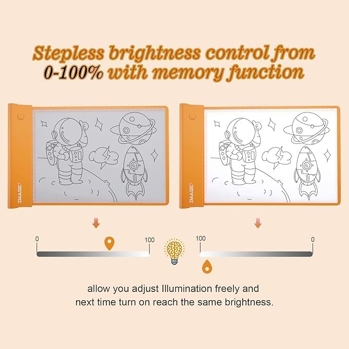 IMAGE Light Up Tracing Pad Orange Drawing Tablet Coloring Board for Kids Children Toy Gift for Girls Boy (Includes 10 Traceable Sheets and Two Clips)