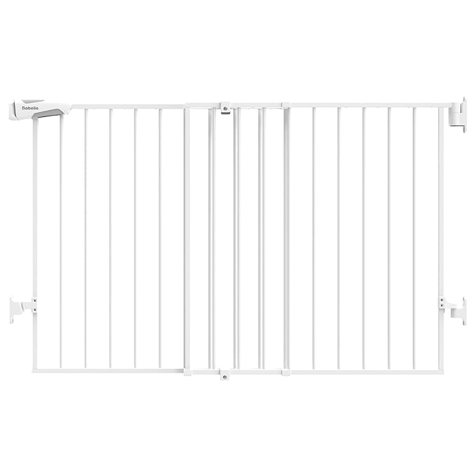 Babelio 31.5-55" No Bottom Bar Baby Gate Extra Wide, 2-in-1 Auto Close Dog Gate for The House, Stairs and Doorways, with Large Walk Thru Door, White