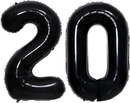 GOER Number 20 Balloons for 20th Birthday Party Decorations,42 Inch Jumbo Foil Helium Balloons for 20th Anniversary (Black)