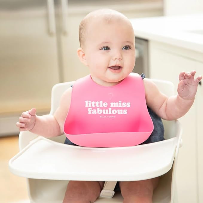 Baby Bib for Eating by Bella Tunno, Waterproof Silicone Bib with Large Food Catcher, Adjustable Fit for Babies 4-12 months & Toddlers 1-3 Years, Boys & Girls, Little Miss Fabulous