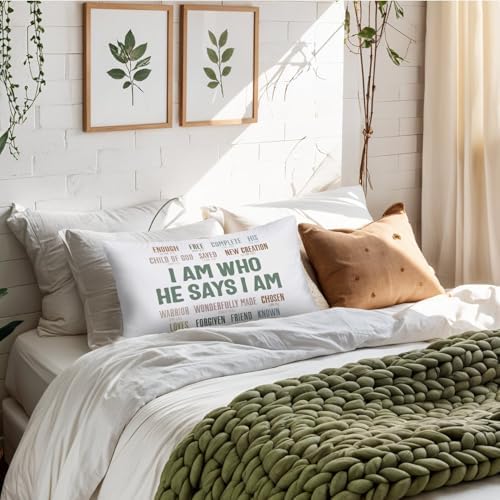 Inspirational Christian 12x20 Pillow Cover, Christian Room Decor, I Am Who He - Image 2