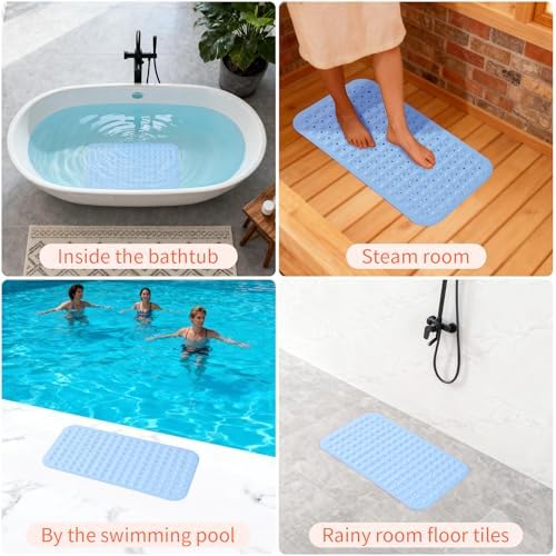 Anti-Slip Bathtub Shower Mat 28×15 Inch Opaque Light Blue - Image 6