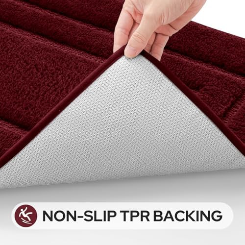 HOMEIDEAS Bathroom Rugs Sets 2 Piece, Extra Long Bath Mat Burgundy Red - Image 6