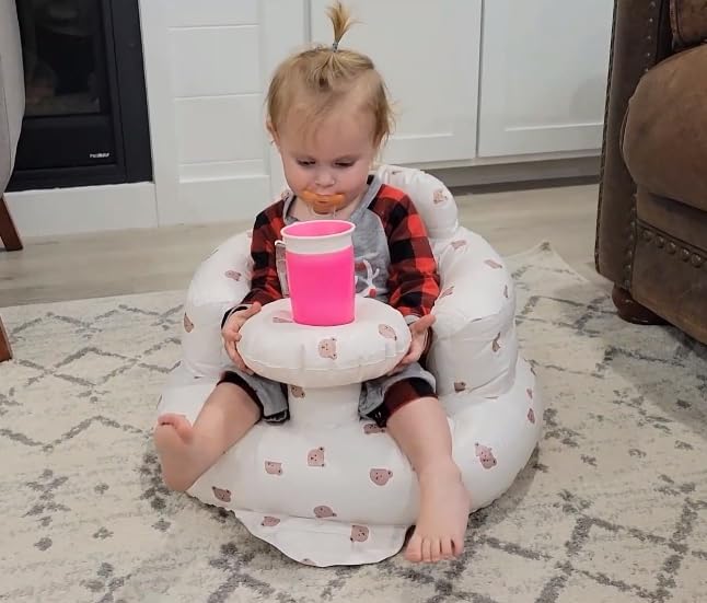 Baby Inflatable Seat for Babies 3-36 Months, Built in Air Pump, Bear Baby Support Seat Summer Toddler Chair for Sitting Up, Baby Shower Chair Floor Seater, Infant Back Support Sofa, Green