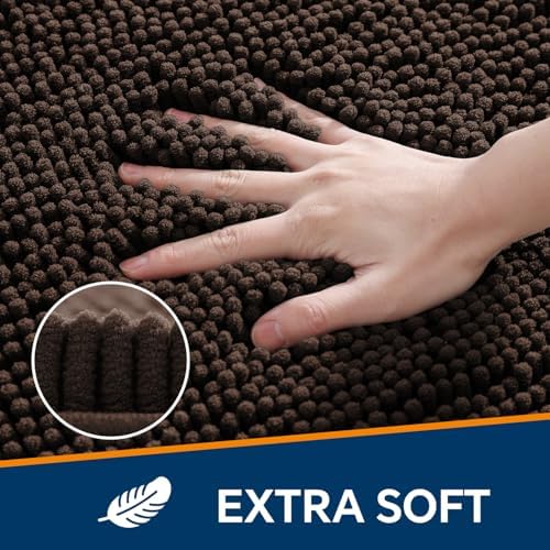 Chenille Bathroom Rug 36"x60" Brown, Large Plush Bath Mat - Image 3