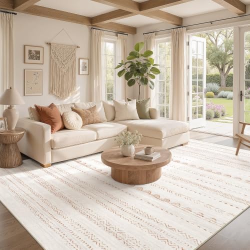 Nakagishi 10x13 Area Rugs Living Room: Washable Boho Large Neutral Soft - Image 2