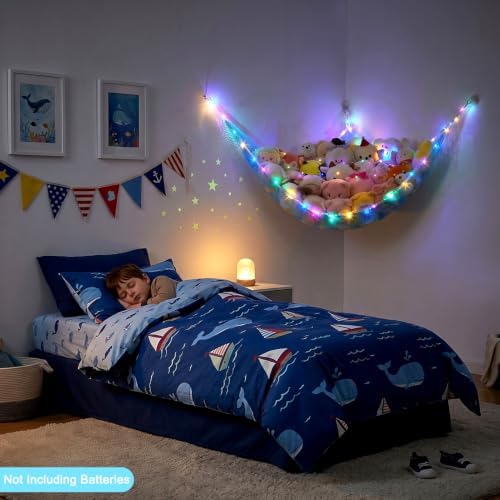 Stuffed Animals Hammock with LED Light Toy Net Room Decor Corner Storage - Image 3