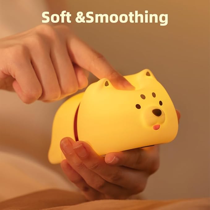 Cute Puppy Night Light for Baby Kids - Rechargeable Touch Control Night Light with 3 Brightness, Warm Light, Timer & Soft Silicone - Nursery Bedroom